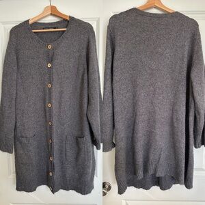 Gudrun Sjoden Alpaca Blend Log Grey Minimalist Swedish Cardigan Sz XL